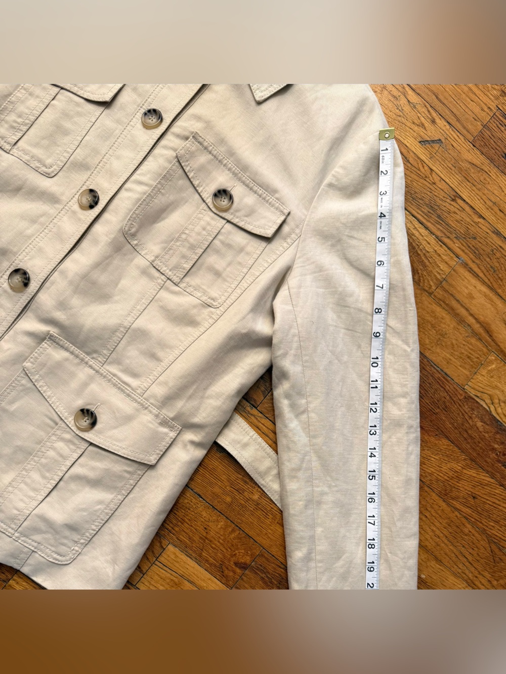 Ann Taylor Linen Blend Belted Safari Utility Jacket Khaki Size 14 - Picture 12 of 16